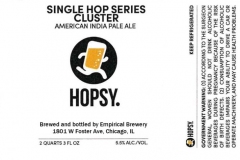 Empirical Brewery - Hopsy. Single Hop Series Cluster American India Pale Ale